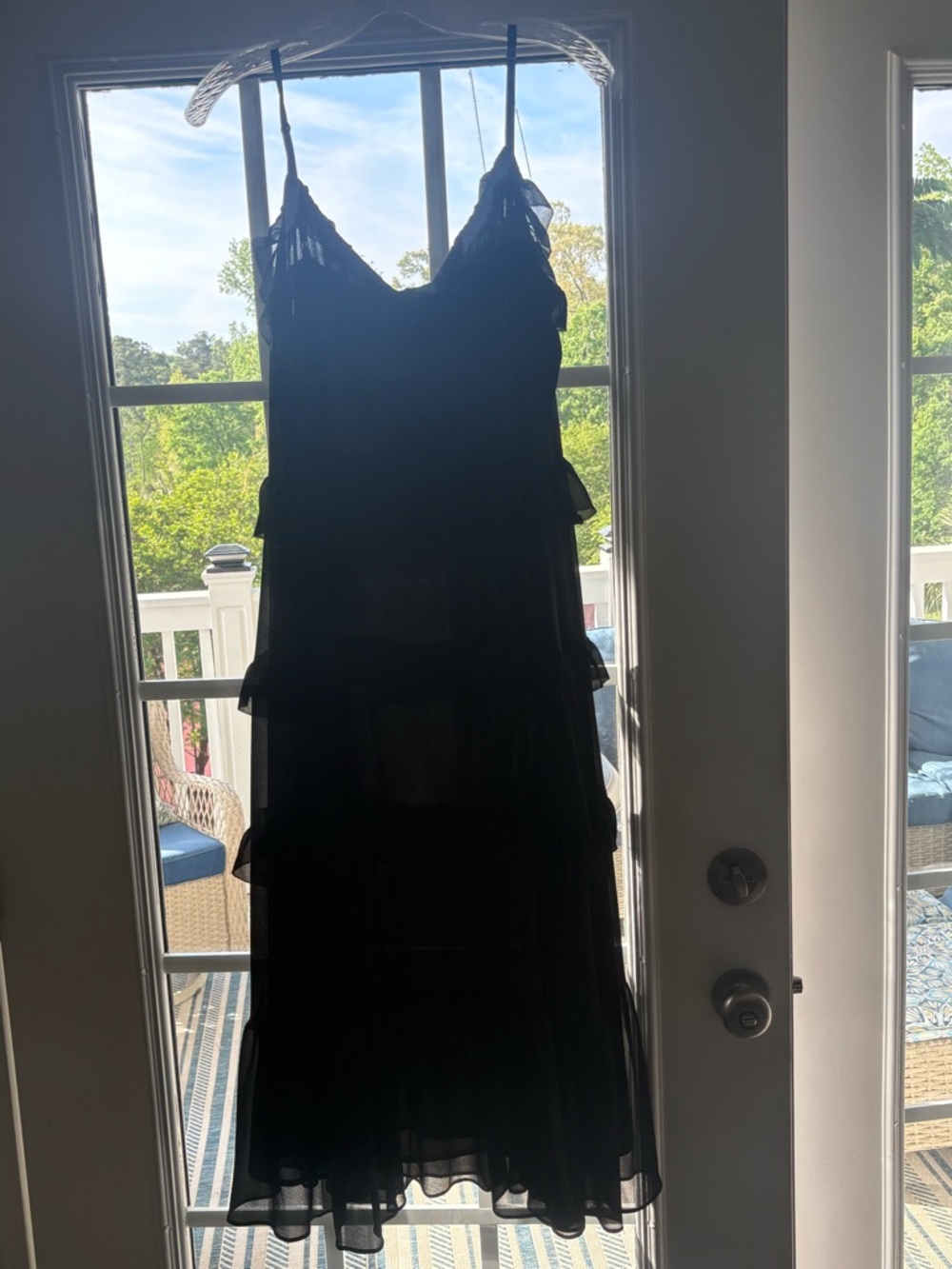 Michael Kors Black Tiered Midi Dress with Spaghetti Straps
